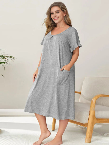 Plus Size Round Neck Short Sleeve Lounge Dress - V.I.P Digital Presence
