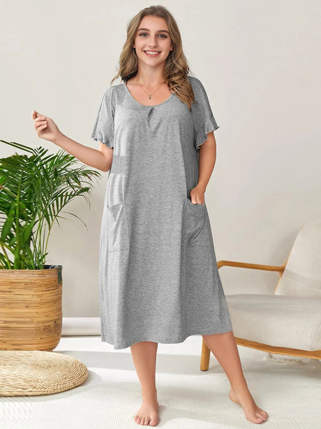 Plus Size Round Neck Short Sleeve Lounge Dress - V.I.P Digital Presence