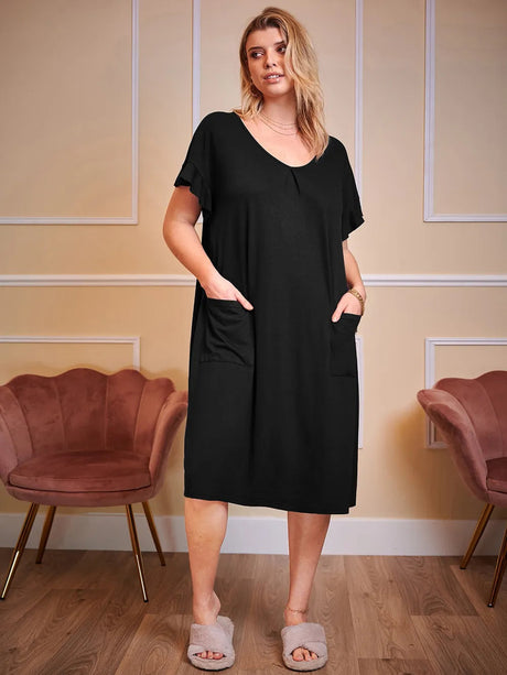Plus Size Round Neck Short Sleeve Lounge Dress - V.I.P Digital Presence