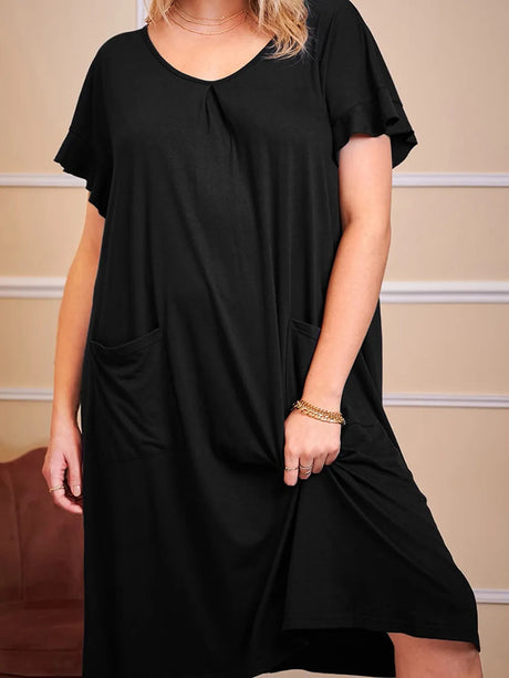 Plus Size Round Neck Short Sleeve Lounge Dress - V.I.P Digital Presence