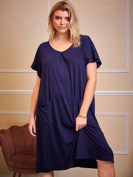 Plus Size Round Neck Short Sleeve Lounge Dress - V.I.P Digital Presence
