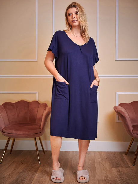 Plus Size Round Neck Short Sleeve Lounge Dress - V.I.P Digital Presence