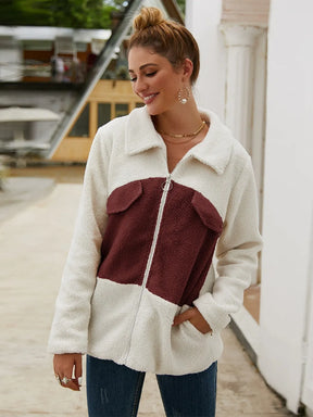 Plush Contrast Zip Up Coat - V.I.P Digital Presence