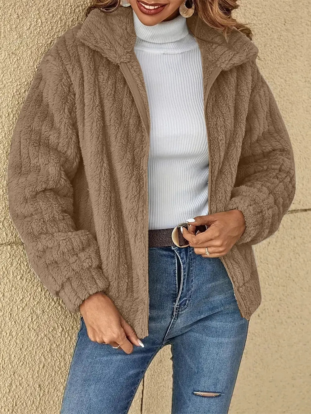 Plush Zip Up Long Sleeve Jacket - V.I.P Digital Presence