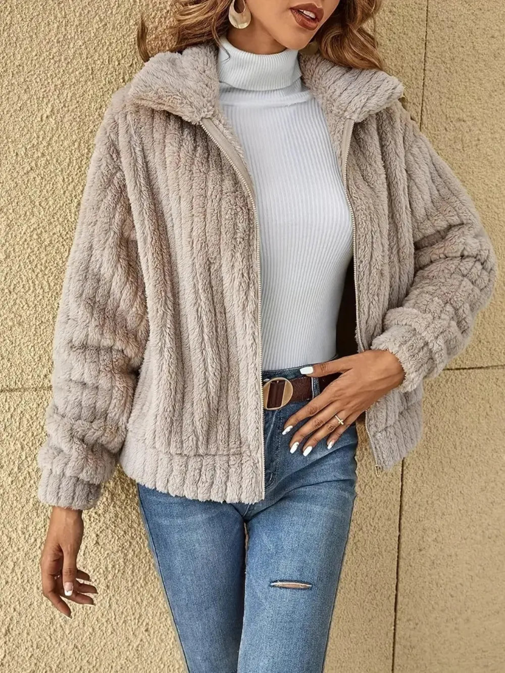 Plush Zip Up Long Sleeve Jacket - V.I.P Digital Presence