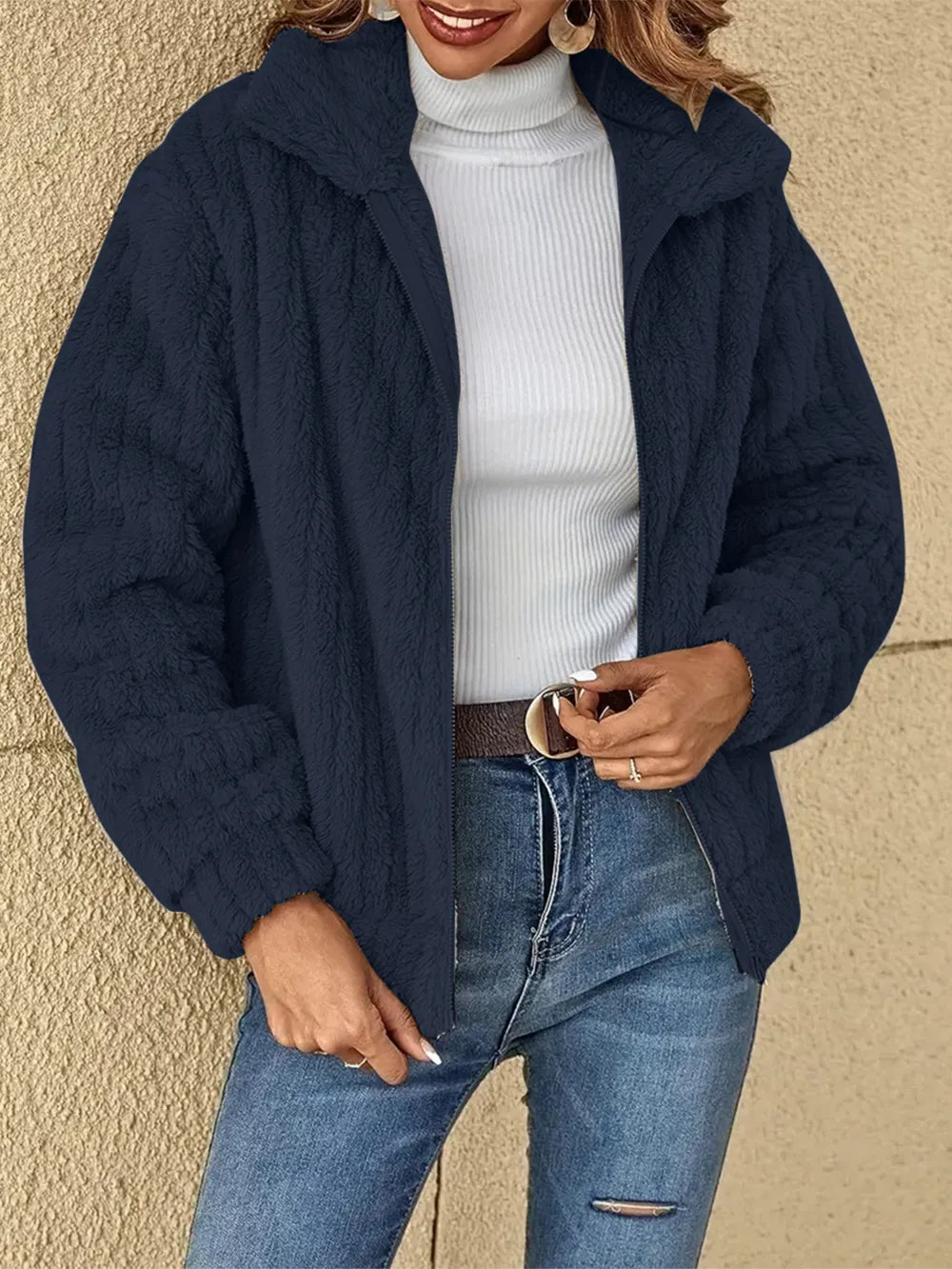 Plush Zip Up Long Sleeve Jacket - V.I.P Digital Presence
