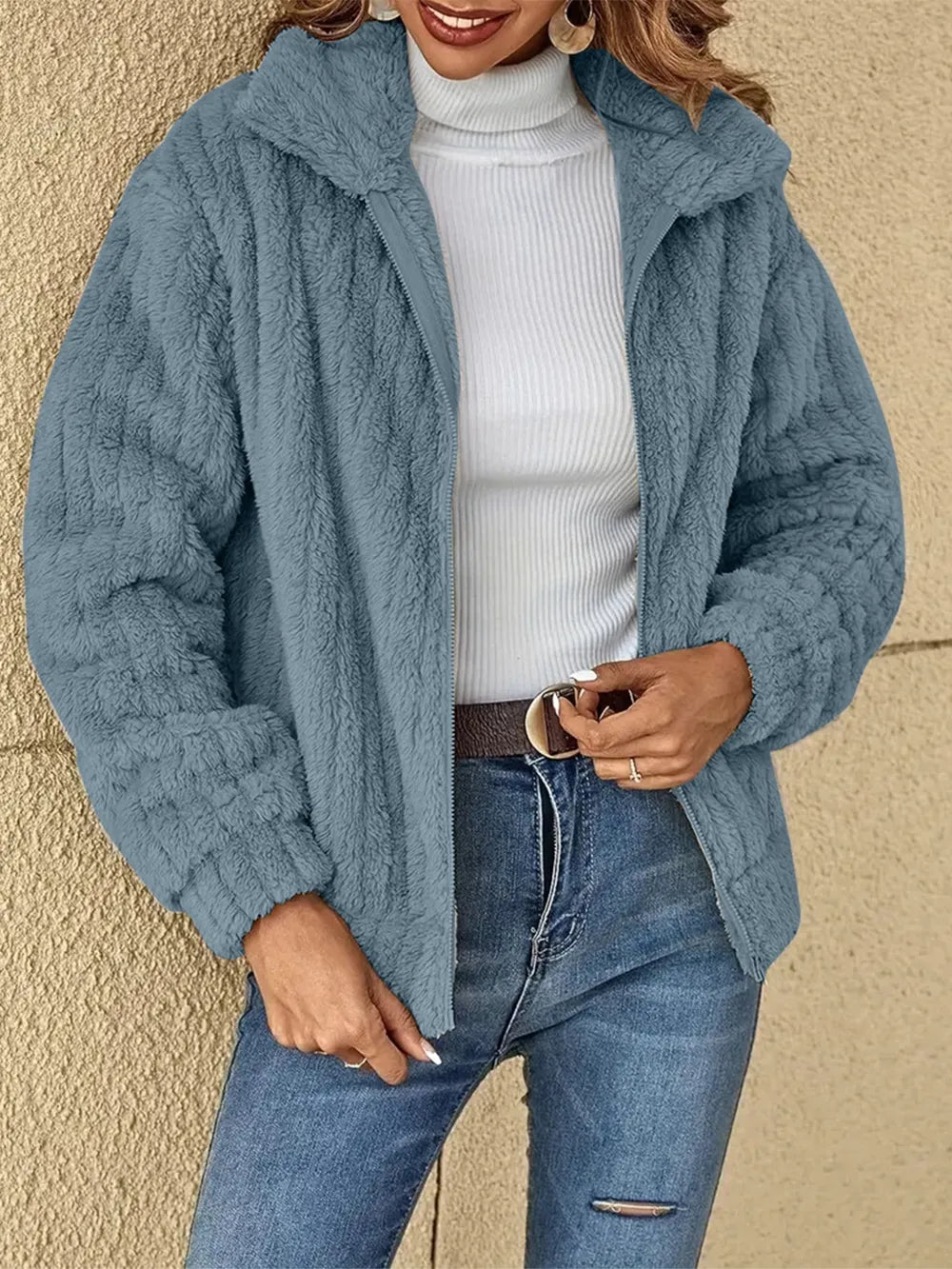 Plush Zip Up Long Sleeve Jacket - V.I.P Digital Presence