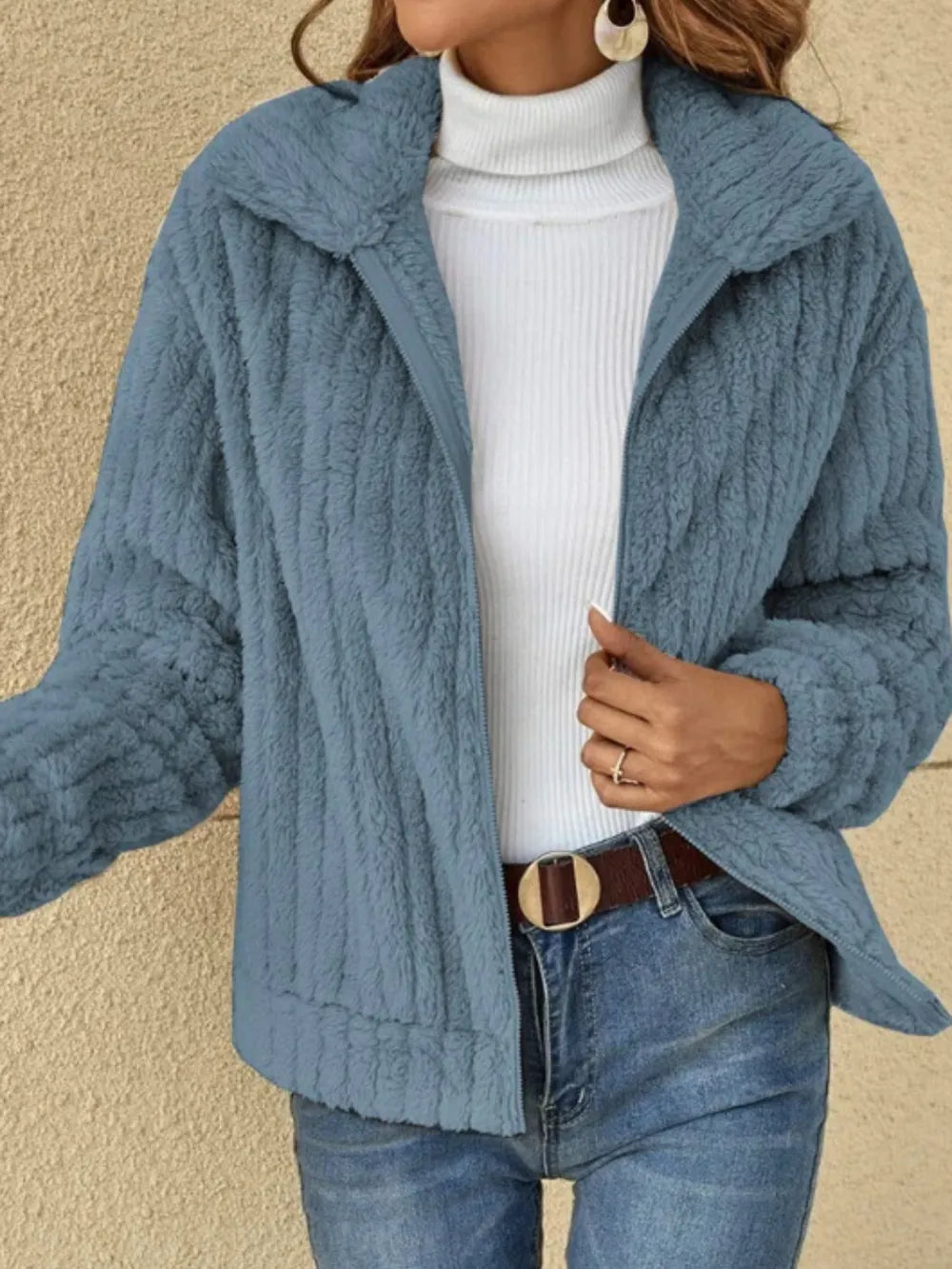 Plush Zip Up Long Sleeve Jacket - V.I.P Digital Presence