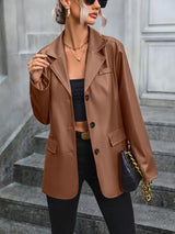 Pocketed Button Up Collared Neck Blazer - V.I.P Digital Presence