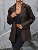 Pocketed Button Up Collared Neck Blazer - V.I.P Digital Presence