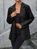 Pocketed Button Up Collared Neck Blazer - V.I.P Digital Presence