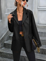 Pocketed Button Up Collared Neck Blazer - V.I.P Digital Presence