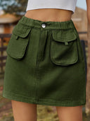 Pocketed Elastic Waist Denim Skirt - V.I.P Digital Presence