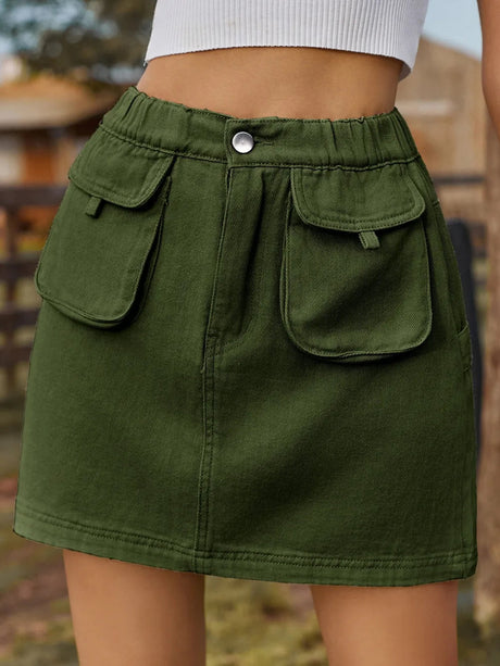 Pocketed Elastic Waist Denim Skirt - V.I.P Digital Presence