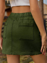Pocketed Elastic Waist Denim Skirt - V.I.P Digital Presence