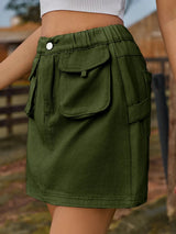 Pocketed Elastic Waist Denim Skirt - V.I.P Digital Presence