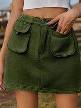 Pocketed Elastic Waist Denim Skirt - V.I.P Digital Presence