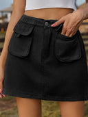 Pocketed Elastic Waist Denim Skirt - V.I.P Digital Presence
