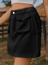 Pocketed Elastic Waist Denim Skirt - V.I.P Digital Presence