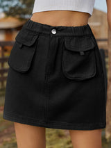 Pocketed Elastic Waist Denim Skirt - V.I.P Digital Presence