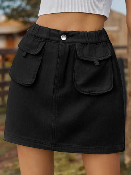 Pocketed Elastic Waist Denim Skirt - V.I.P Digital Presence