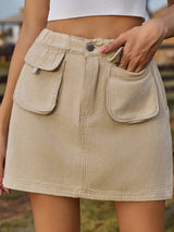 Pocketed Elastic Waist Denim Skirt - V.I.P Digital Presence