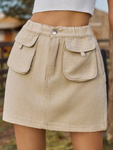 Pocketed Elastic Waist Denim Skirt - V.I.P Digital Presence