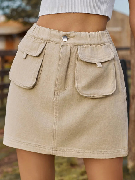 Pocketed Elastic Waist Denim Skirt - V.I.P Digital Presence