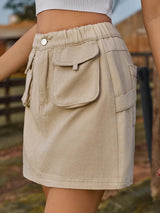 Pocketed Elastic Waist Denim Skirt - V.I.P Digital Presence