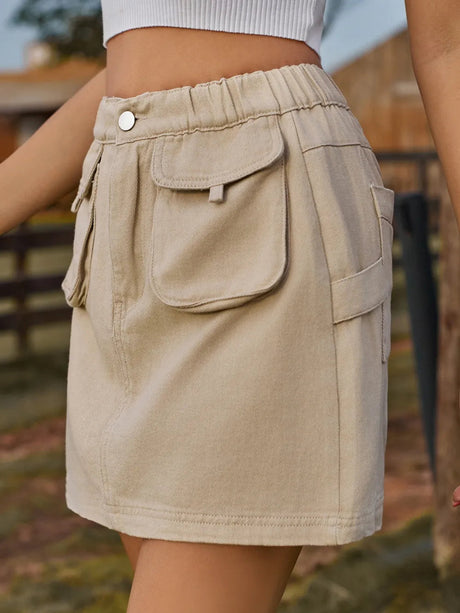 Pocketed Elastic Waist Denim Skirt - V.I.P Digital Presence