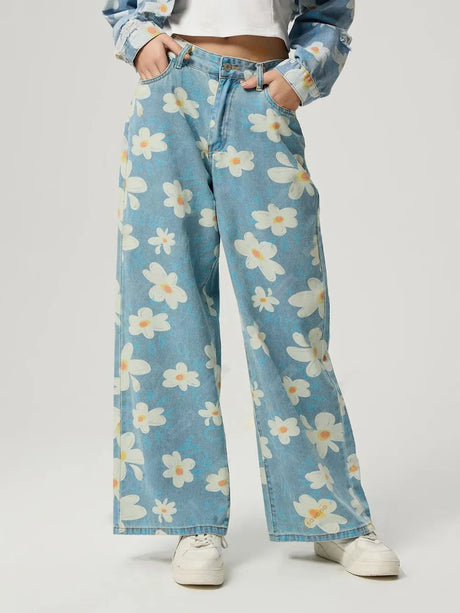 Pocketed Floral Wide Leg Jeans - V.I.P Digital Presence