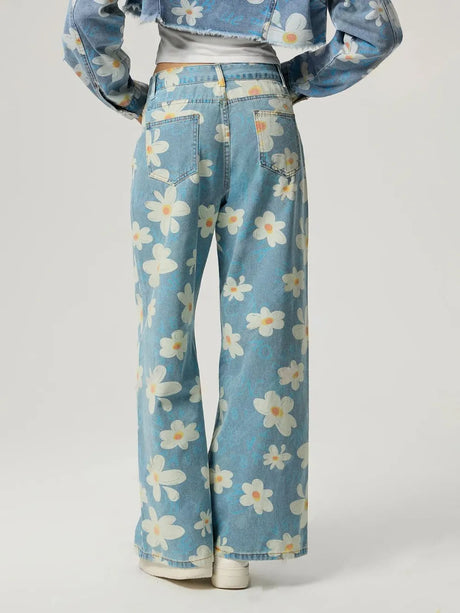 Pocketed Floral Wide Leg Jeans - V.I.P Digital Presence