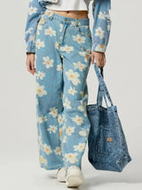 Pocketed Floral Wide Leg Jeans - V.I.P Digital Presence