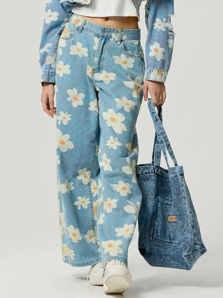 Pocketed Floral Wide Leg Jeans - V.I.P Digital Presence