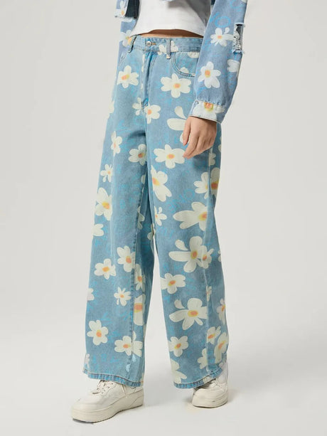 Pocketed Floral Wide Leg Jeans - V.I.P Digital Presence