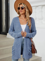 Pocketed Open Front Long Sleeve Cardigan - V.I.P Digital Presence