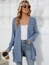 Pocketed Open Front Long Sleeve Cardigan - V.I.P Digital Presence