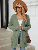 Pocketed Open Front Long Sleeve Cardigan - V.I.P Digital Presence