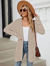 Pocketed Open Front Long Sleeve Cardigan - V.I.P Digital Presence