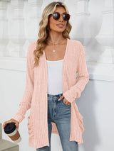 Pocketed Open Front Long Sleeve Cardigan - V.I.P Digital Presence