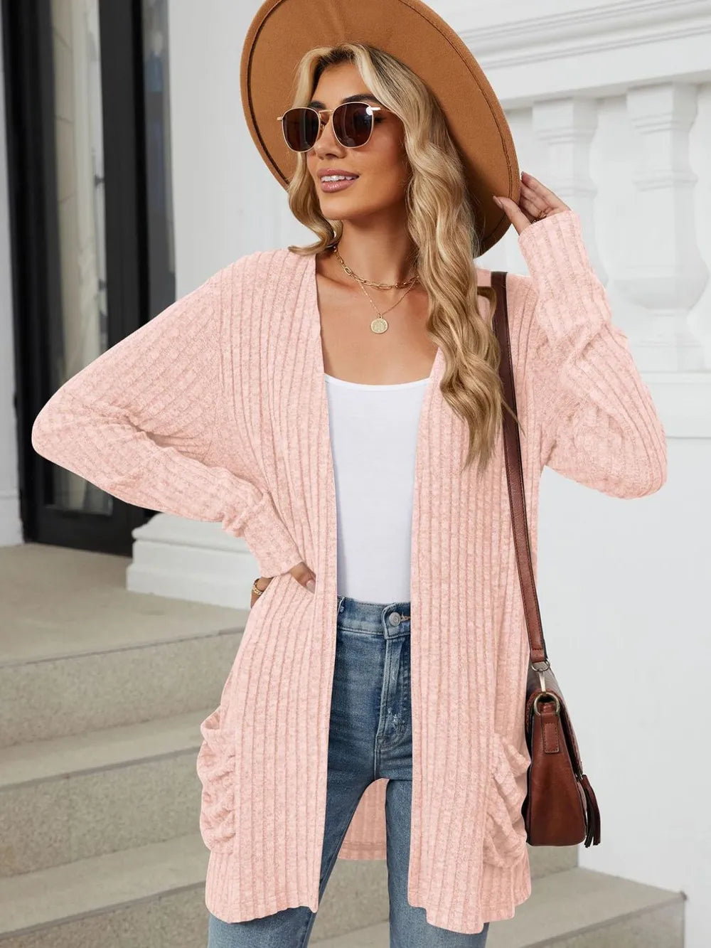 Pocketed Open Front Long Sleeve Cardigan - V.I.P Digital Presence
