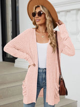 Pocketed Open Front Long Sleeve Cardigan - V.I.P Digital Presence