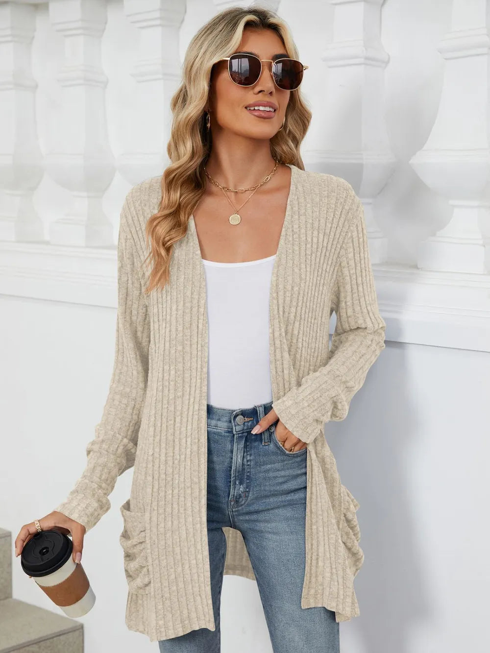 Pocketed Open Front Long Sleeve Cardigan - V.I.P Digital Presence
