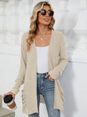Pocketed Open Front Long Sleeve Cardigan - V.I.P Digital Presence