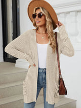 Pocketed Open Front Long Sleeve Cardigan - V.I.P Digital Presence