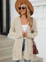 Pocketed Open Front Long Sleeve Cardigan - V.I.P Digital Presence