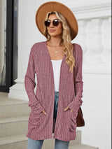 Pocketed Open Front Long Sleeve Cardigan - V.I.P Digital Presence