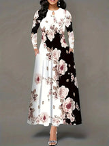 Pocketed Printed Long Sleeve Dress - V.I.P Digital Presence