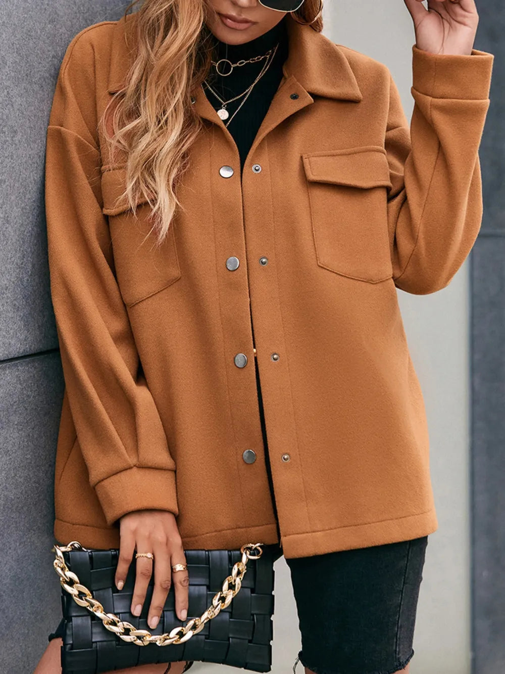 Pocketed Snap Down Dropped Shoulder Jacket - V.I.P Digital Presence