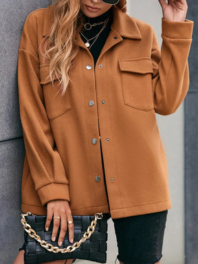 Pocketed Snap Down Dropped Shoulder Jacket - V.I.P Digital Presence